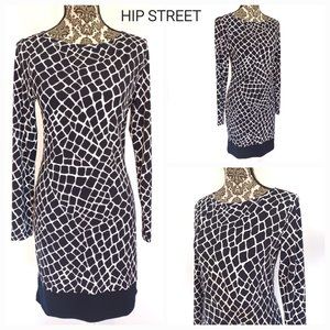 MICHAEL KORS Stretch Giraffe Print LS Shift Dress M